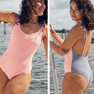 NWOT Aerie Red White & Blue Seersucker Cheeky One Piece Swimsuit XS